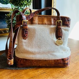 VINTAGE JEWEL! BRAHMIN WOVEN FABRIC & LEATHER SHOULDER HANDBAG
